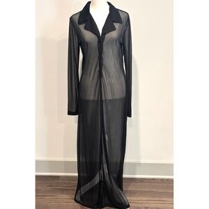 Vtg Breakin Loose Maxi Duster Dress 7/8 Sheer Mesh Button Up Goth Witchy 21378